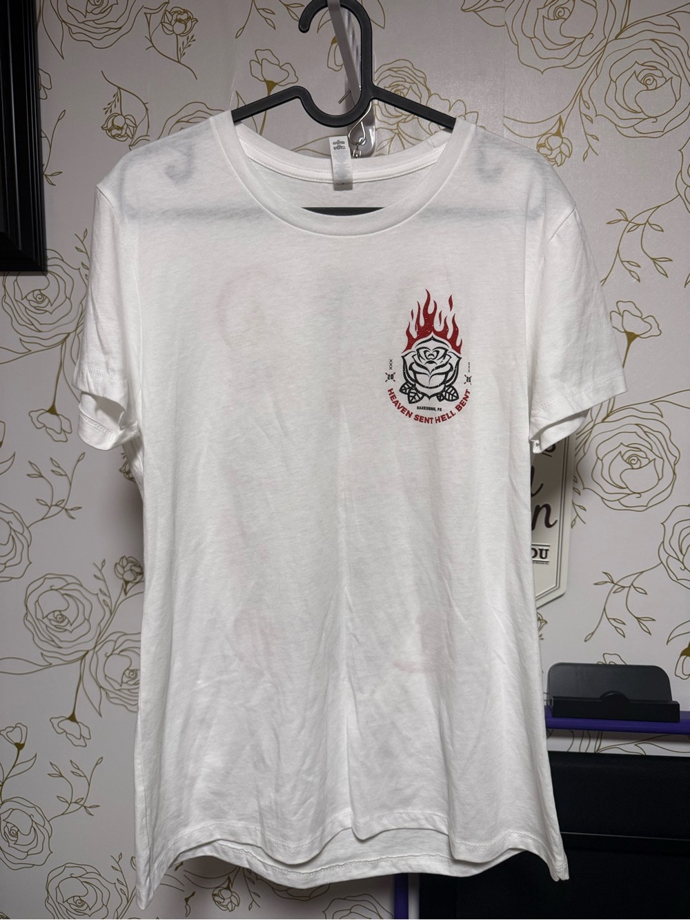 White Graphic Flame Rose T-Shirt